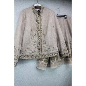 NyGard Coll. Wool Blend Vtg. Skirt Suit-Western-Size 16-Embroidered